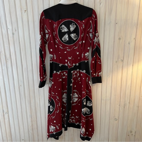 ✨2X HOST PICK✨ SANDRO ROSA SHIRT DRESS BURGUNDY & BLACK LION PRINT - EU SIZE 36 - Picture 5 of 5